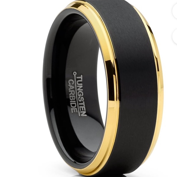 NEW! Mens Tungsten Ring Band Beveled Edges Comfort-fit Black GoldtoneSize 12 - Picture 1 of 4